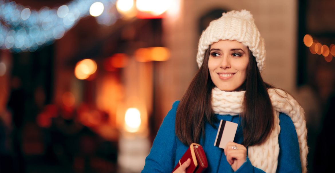 Frau Weihnachten Shopping Kreditkarte